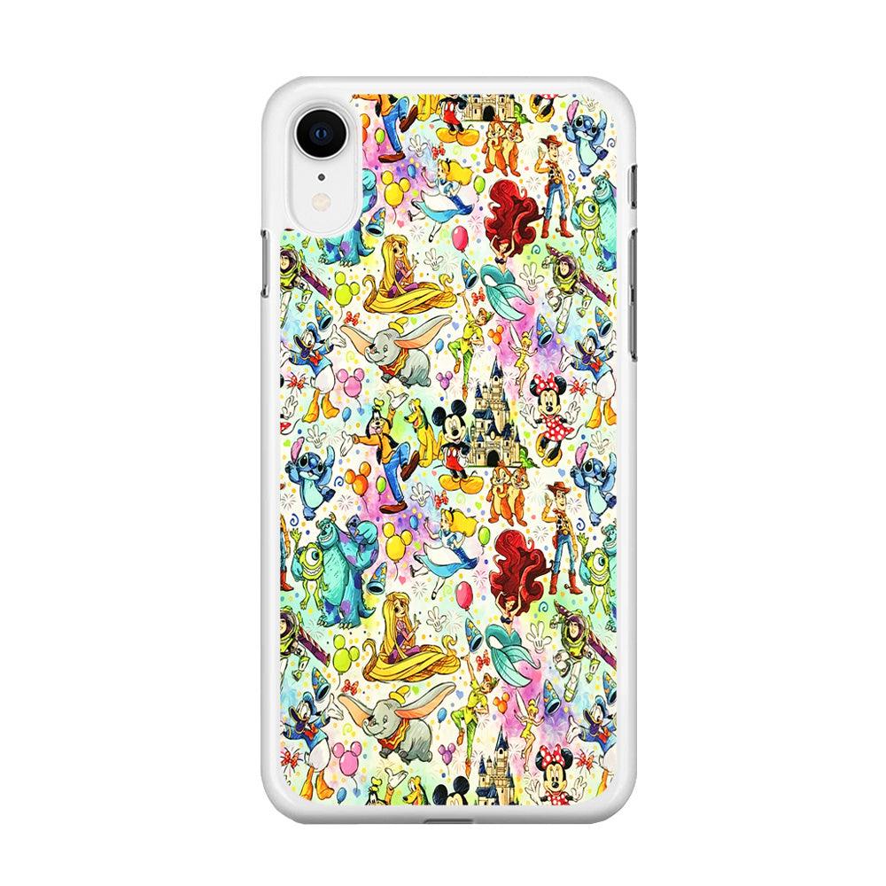 Cute Disney Characters Collage iPhone XR Case-Rubber / White (2D Case)-Xtracase