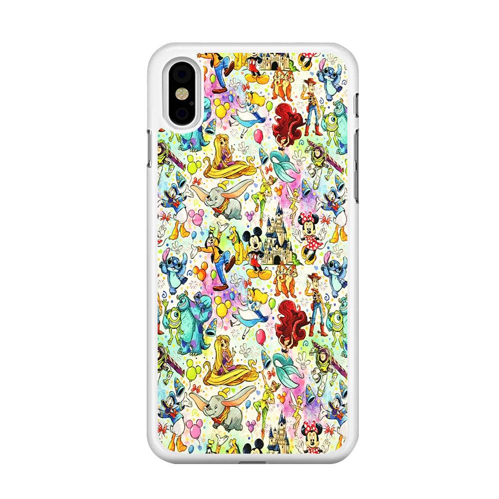 Cute Disney Characters Collage iPhone Xs Max Case-Rubber / White (2D Case)-Xtracase