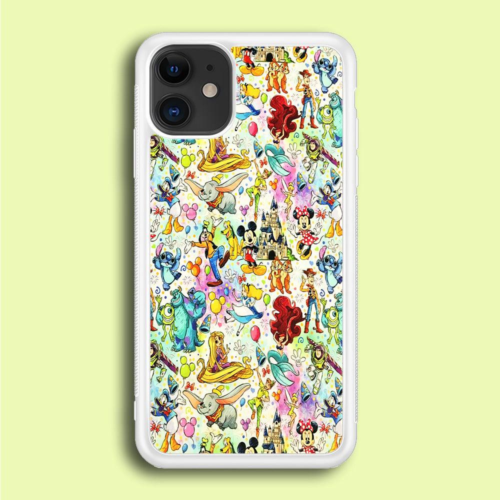 Cute Disney Characters Collage iPhone 12 Case-Rubber / White (2D Case)-Xtracase