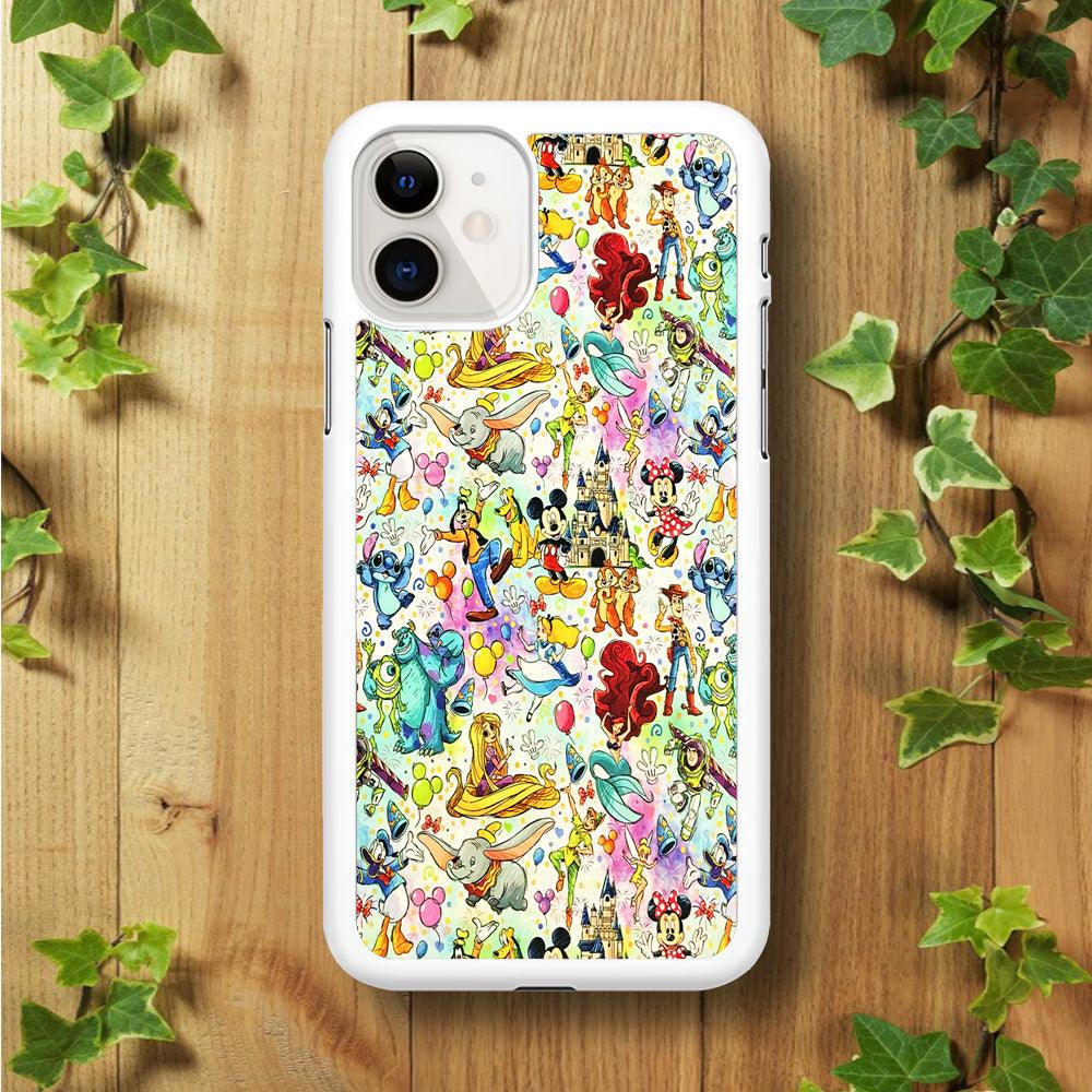 Cute Disney Characters Collage iPhone 11 Case-Rubber / White (2D Case)-Xtracase