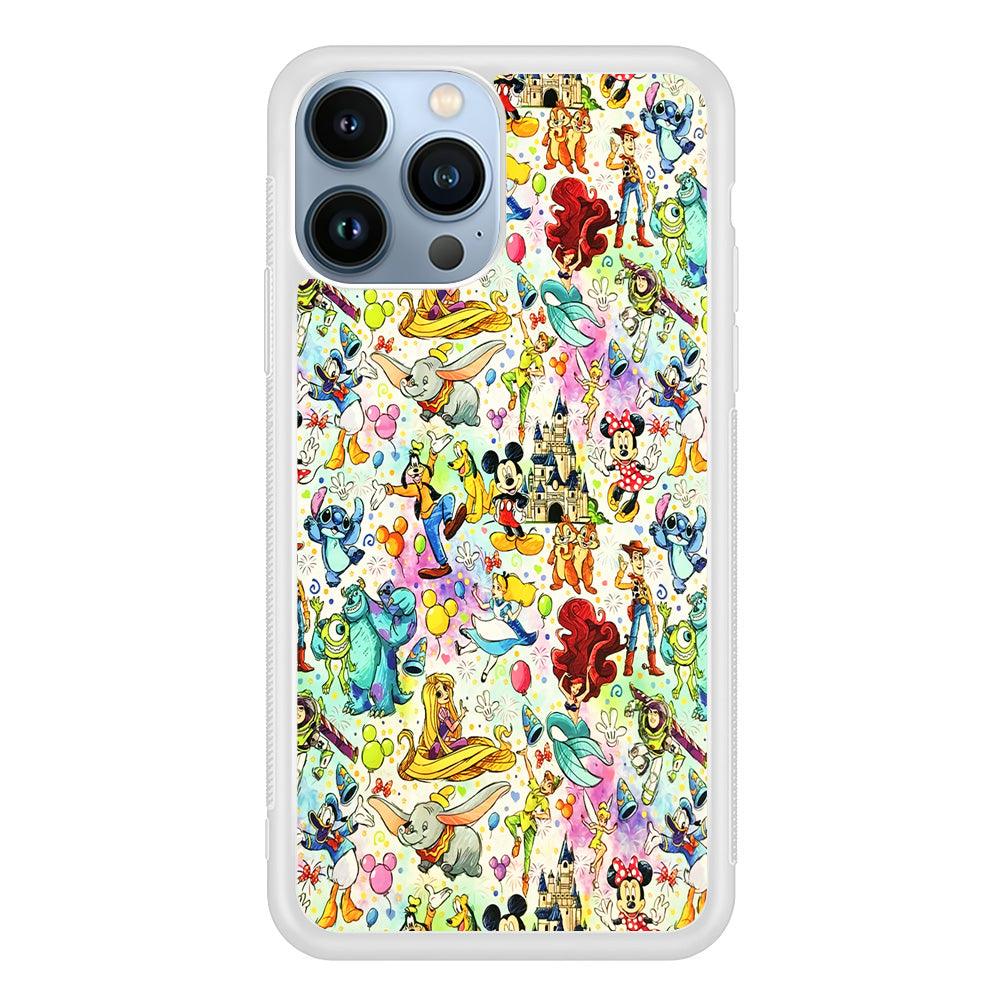 Cute Disney Characters Collage iPhone 13 Pro Max Case-Rubber / White (2D Case)-Xtracase