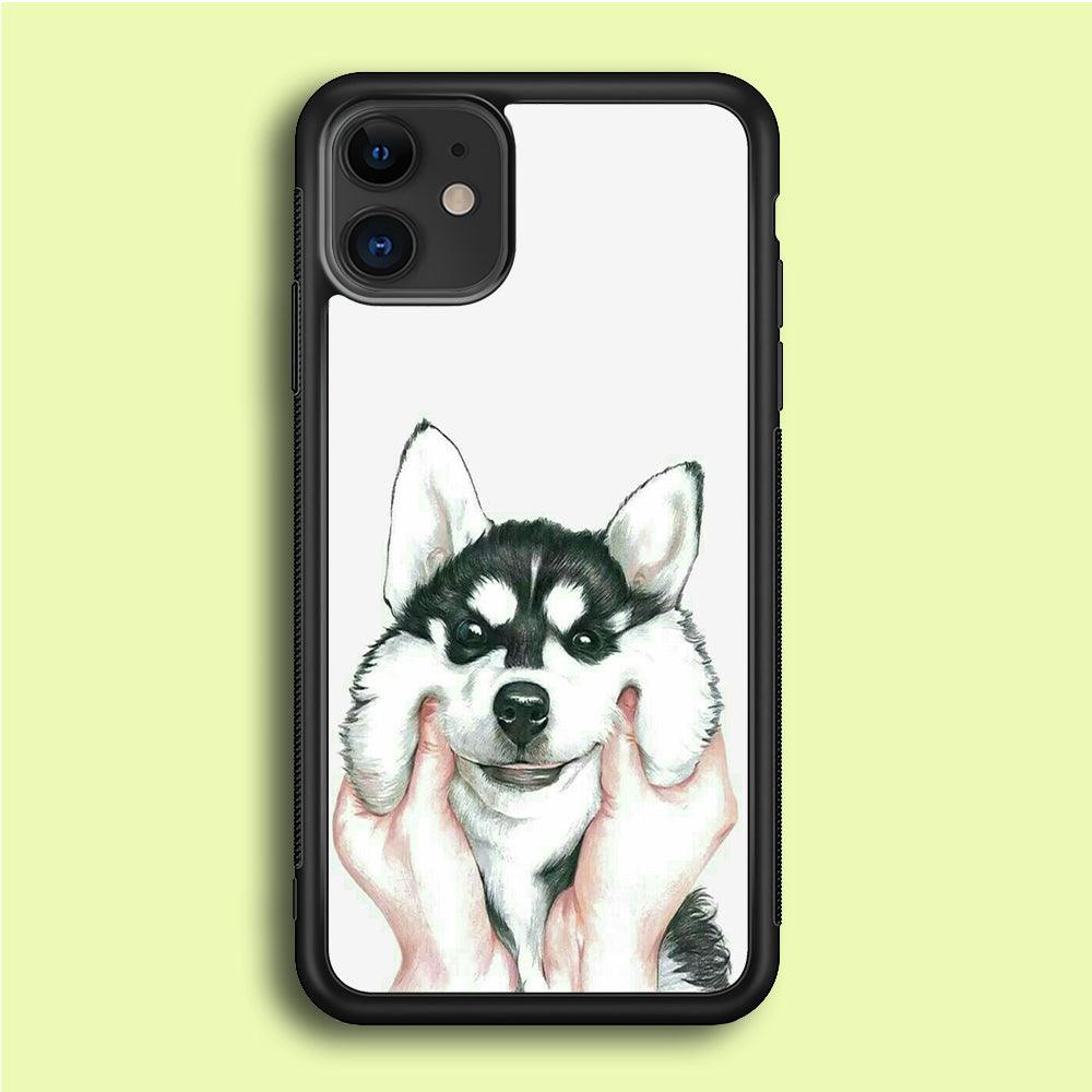 Cute Face Dog 001 iPhone 12 Case-Rubber / Black (2D Case)-Xtracase