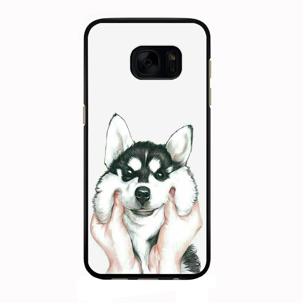 Cute Face Dog 001 Samsung Galaxy S7 Edge Case-Rubber / Black (2D Case)-Xtracase
