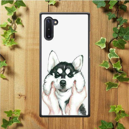 Cute Face Dog 001 Samsung Galaxy Note 10 Case-Rubber / Black (2D Case)-Xtracase