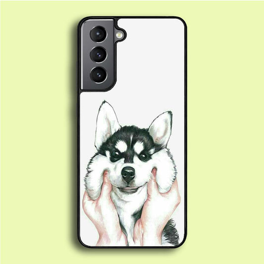 Cute Face Dog 001 Samsung Galaxy S21 Case-Rubber / Black (2D Case)-Xtracase