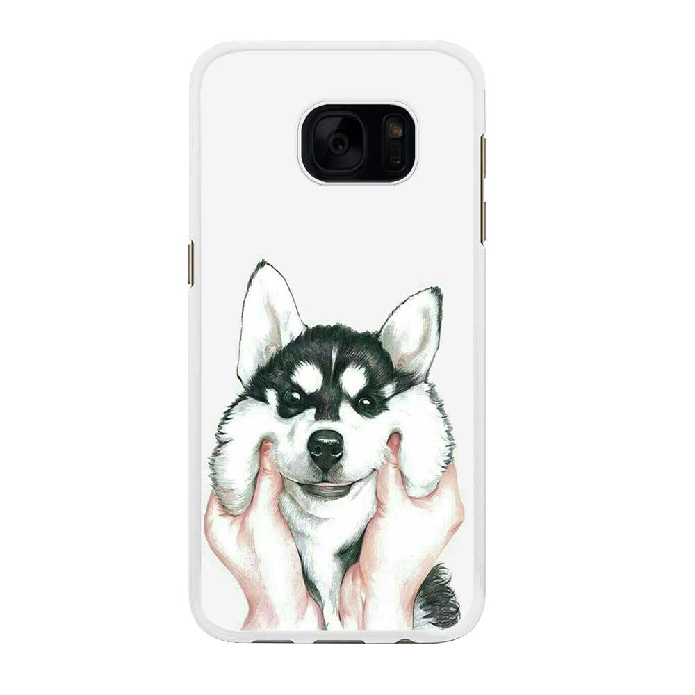 Cute Face Dog 001 Samsung Galaxy S7 Edge Case-Rubber / White (2D Case)-Xtracase