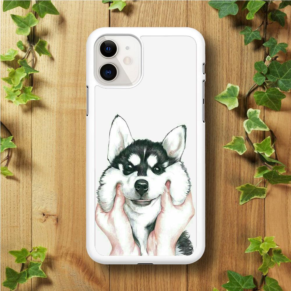 Cute Face Dog 001 iPhone 11 Case-Rubber / White (2D Case)-Xtracase