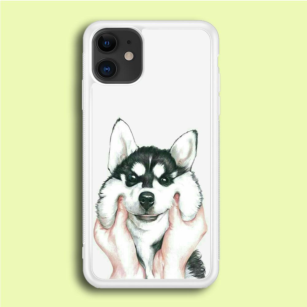 Cute Face Dog 001 iPhone 12 Case-Rubber / White (2D Case)-Xtracase