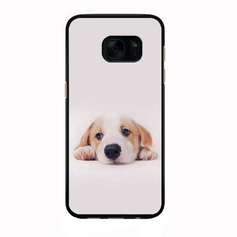 Cute Face Dog 002 Samsung Galaxy S7 Edge Case-Rubber / Black (2D Case)-Xtracase