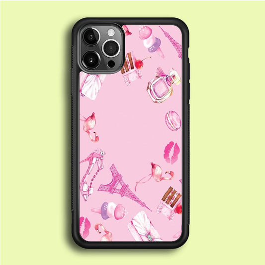Cute Girly Pink Doodle iPhone 12 Pro Case-Rubber / Black (2D Case)-Xtracase