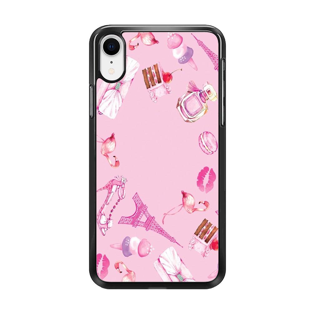 Cute Girly Pink Doodle iPhone XR Case-Rubber / Black (2D Case)-Xtracase