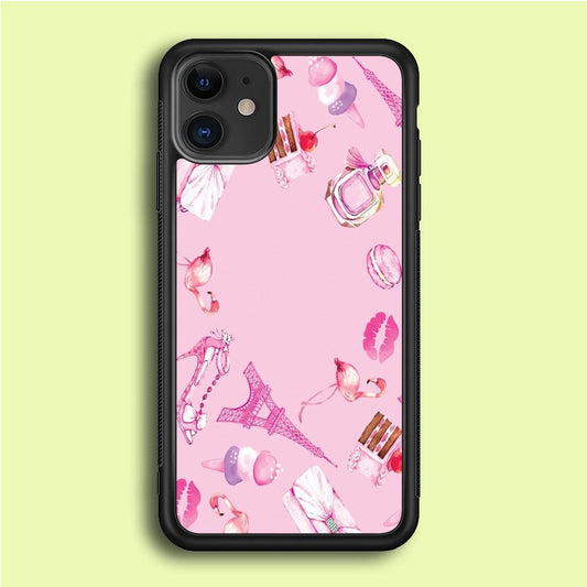 Cute Girly Pink Doodle iPhone 12 Mini Case-Rubber / Black (2D Case)-Xtracase