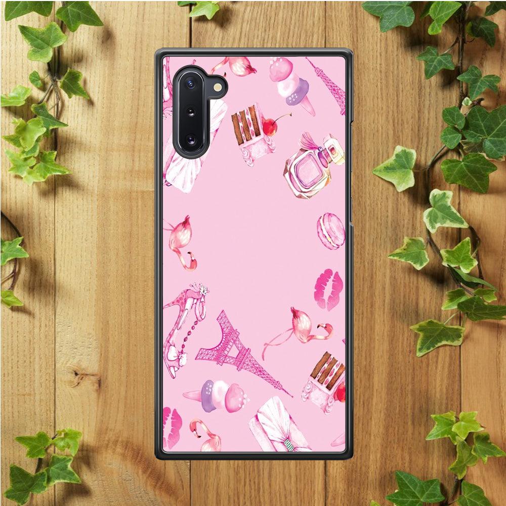 Cute Girly Pink Doodle Samsung Galaxy Note 10 Case-Rubber / Black (2D Case)-Xtracase