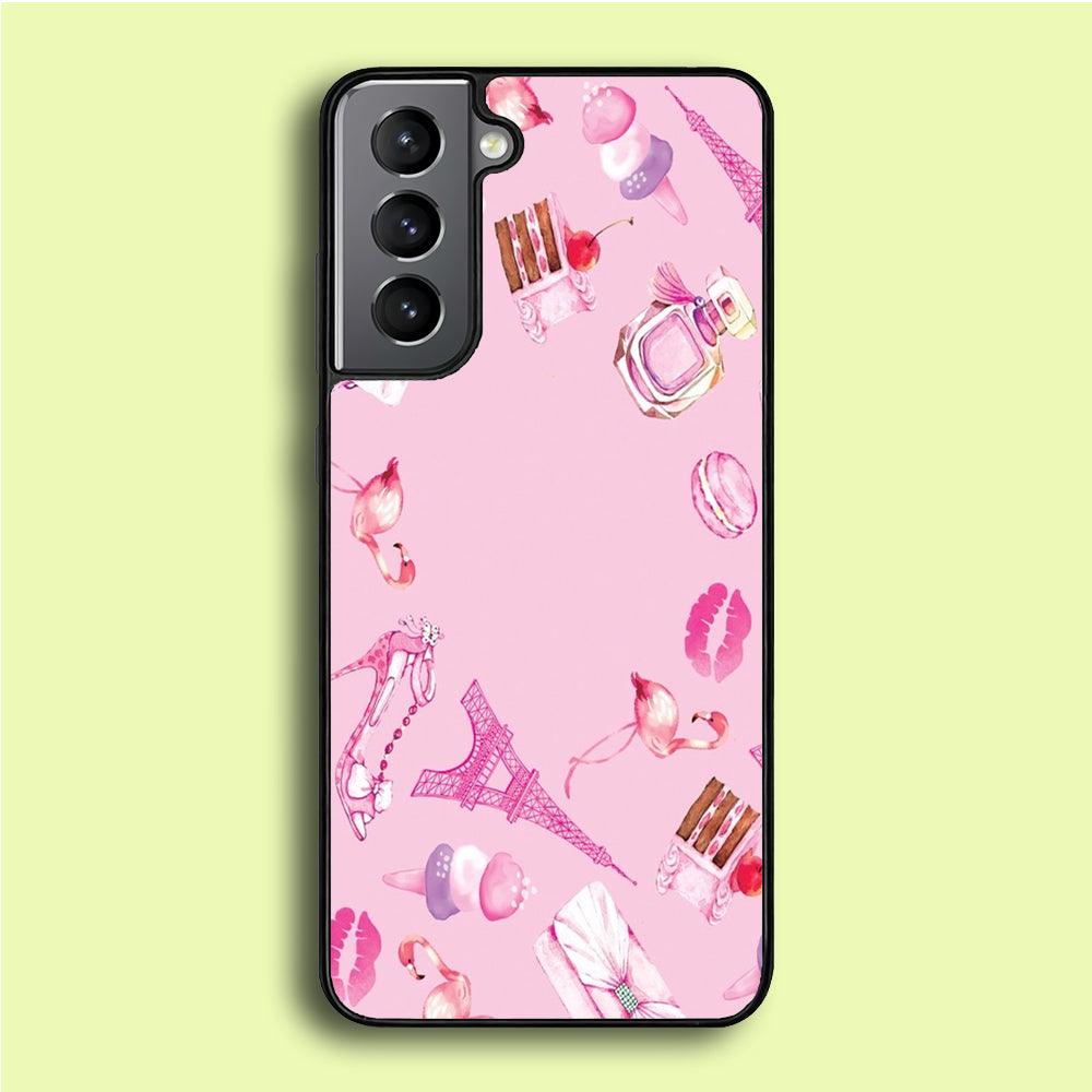 Cute Girly Pink Doodle Samsung Galaxy S21 Plus Case-Rubber / Black (2D Case)-Xtracase