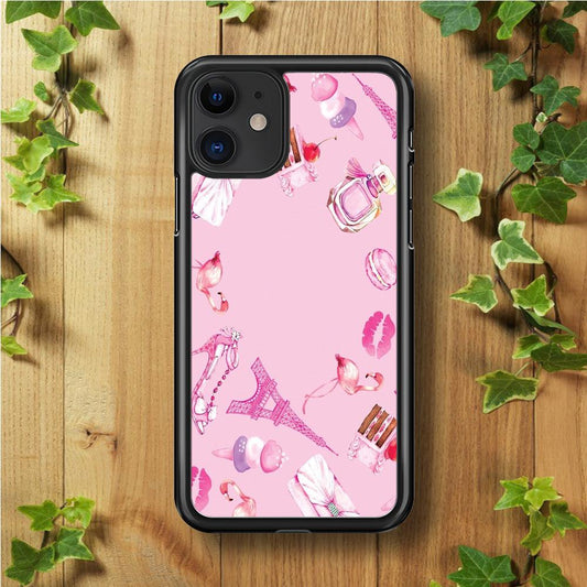 Cute Girly Pink Doodle iPhone 11 Case-Rubber / Black (2D Case)-Xtracase