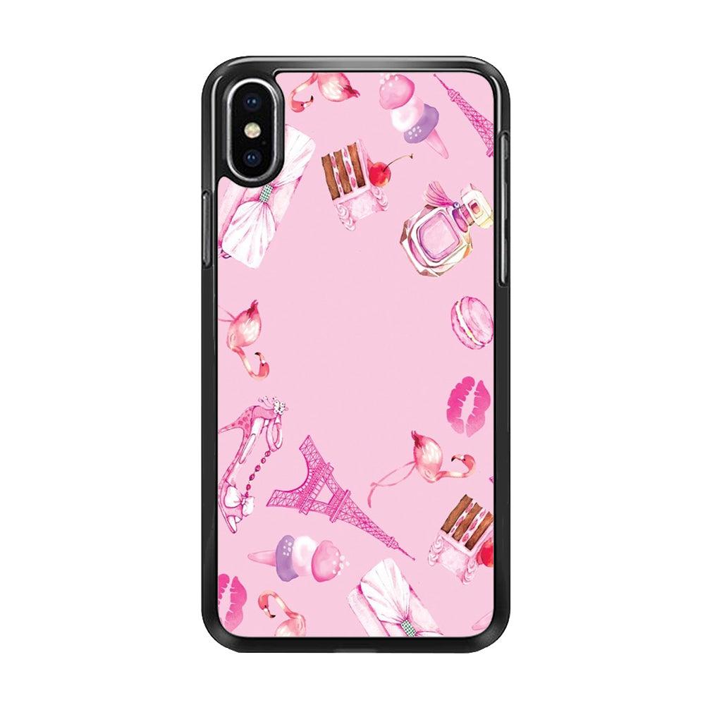 Cute Girly Pink Doodle iPhone X 3D Case-Rubber / Black (2D Case)-Xtracase