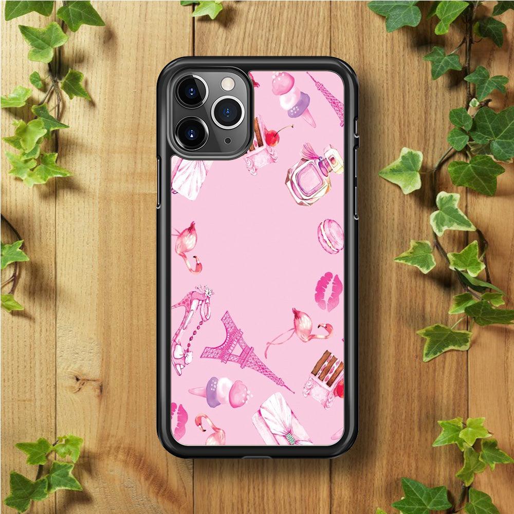 Cute Girly Pink Doodle iPhone 11 Pro Max Case-Rubber / Black (2D Case)-Xtracase