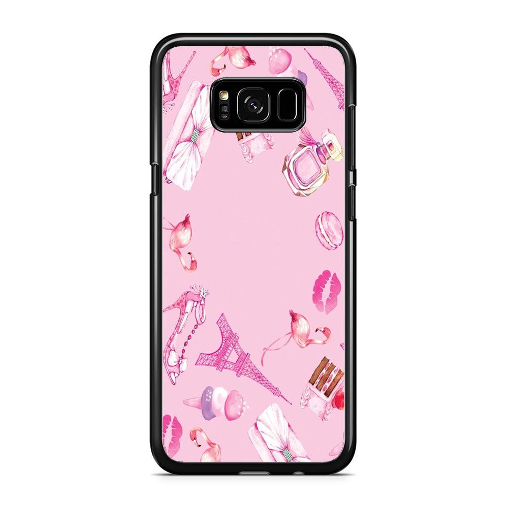 Cute Girly Pink Doodle Samsung Galaxy S8 Case-Rubber / Black (2D Case)-Xtracase