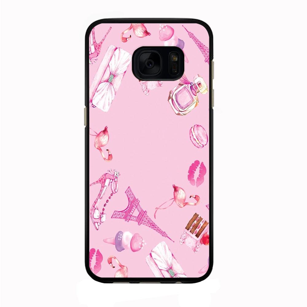 Cute Girly Pink Doodle Samsung Galaxy S7 Edge Case-Rubber / Black (2D Case)-Xtracase
