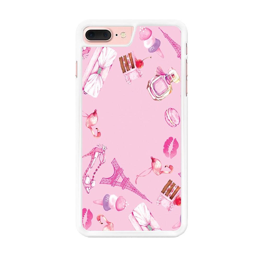 Cute Girly Pink Doodle iPhone 8 Plus Case-Rubber / White (2D Case)-Xtracase