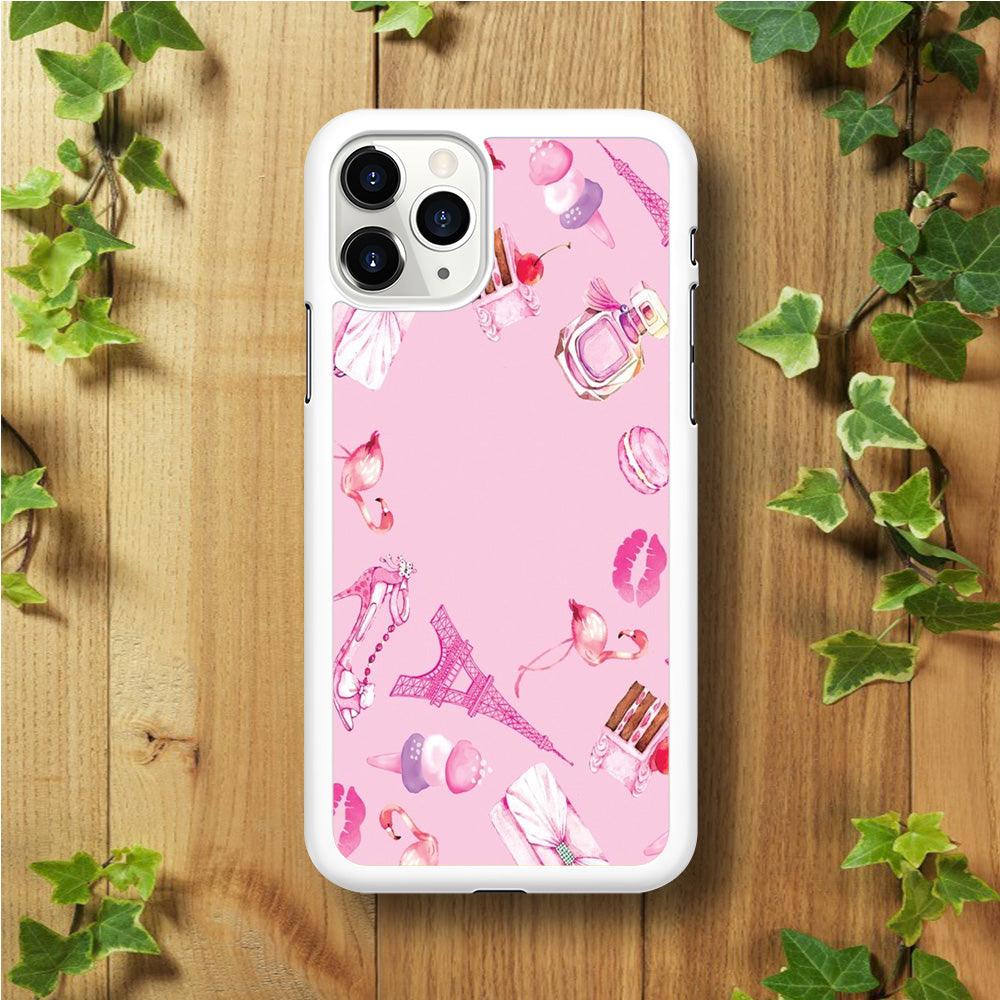 Cute Girly Pink Doodle iPhone 11 Pro Max Case-Rubber / White (2D Case)-Xtracase