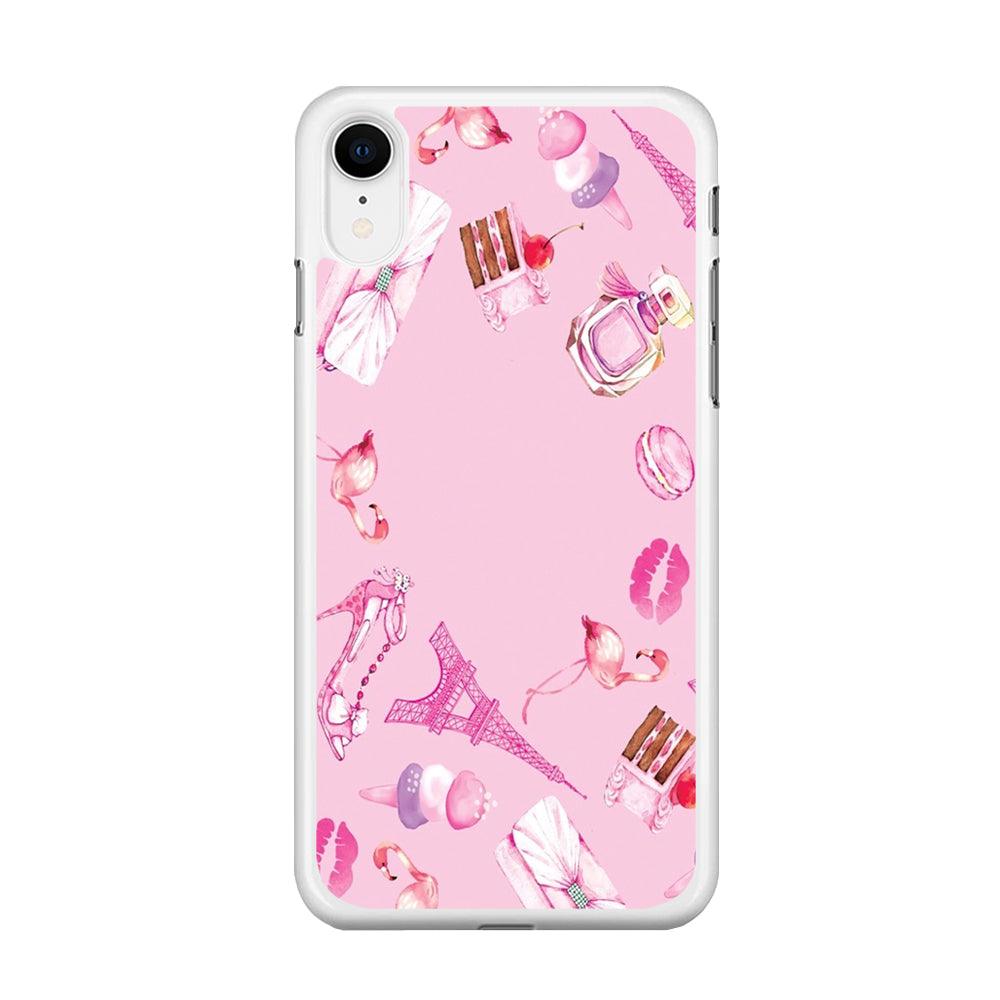 Cute Girly Pink Doodle iPhone XR Case-Rubber / White (2D Case)-Xtracase