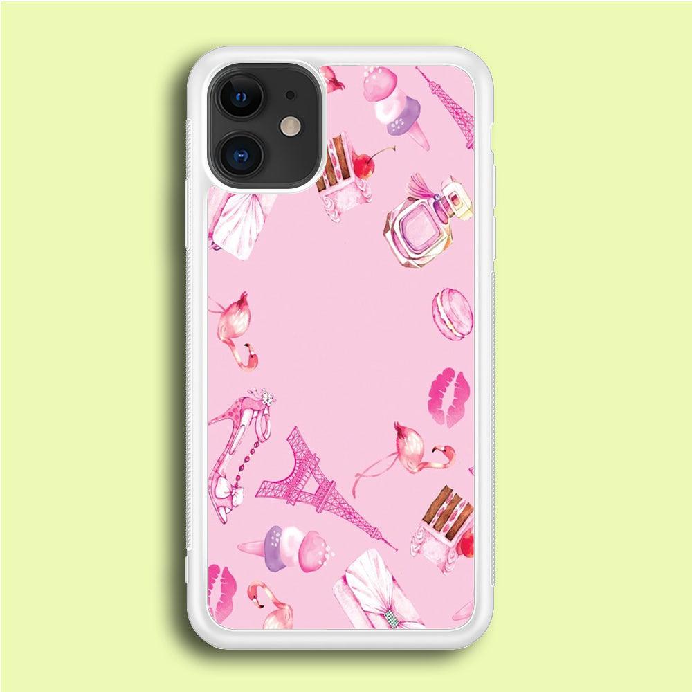 Cute Girly Pink Doodle iPhone 12 Mini Case-Rubber / White (2D Case)-Xtracase