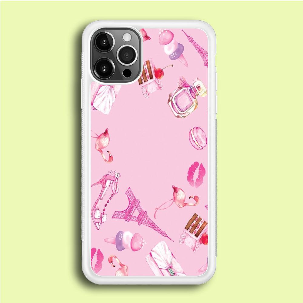 Cute Girly Pink Doodle iPhone 12 Pro Case-Rubber / White (2D Case)-Xtracase