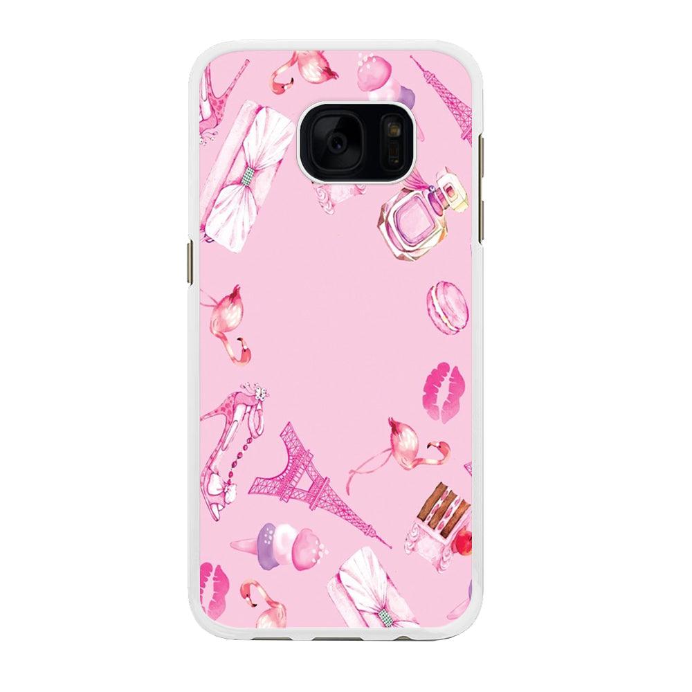 Cute Girly Pink Doodle Samsung Galaxy S7 Edge Case-Rubber / White (2D Case)-Xtracase