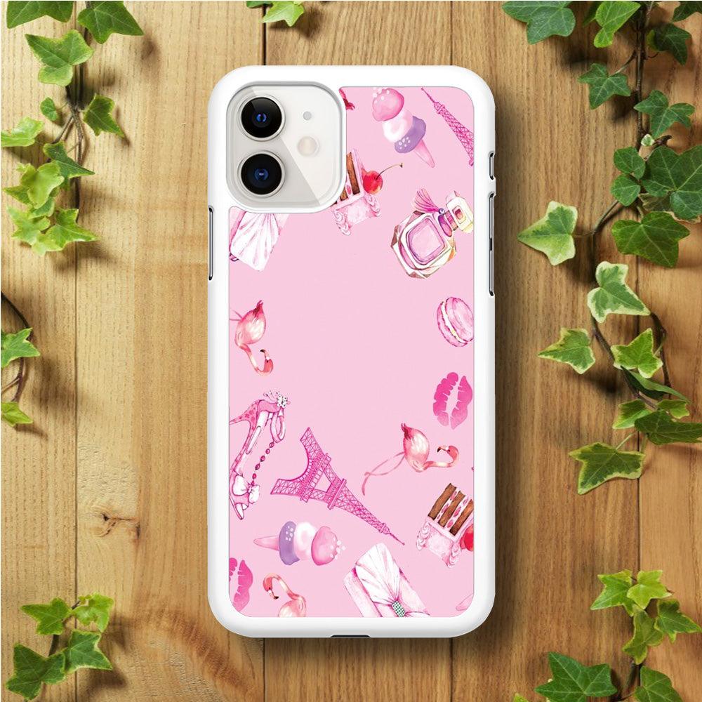 Cute Girly Pink Doodle iPhone 11 Case-Rubber / White (2D Case)-Xtracase