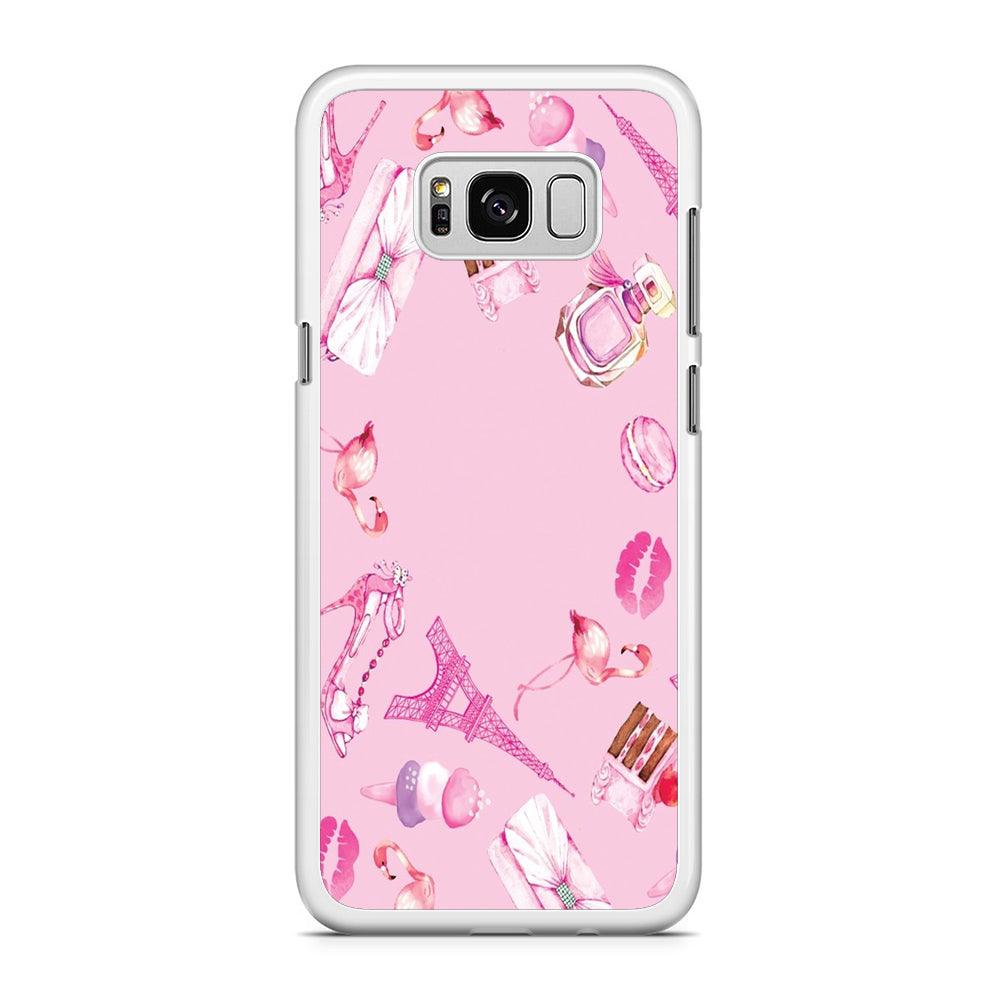 Cute Girly Pink Doodle Samsung Galaxy S8 Case-Rubber / White (2D Case)-Xtracase