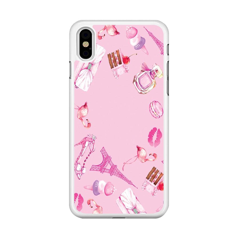 Cute Girly Pink Doodle iPhone Xs Max Case-Rubber / White (2D Case)-Xtracase