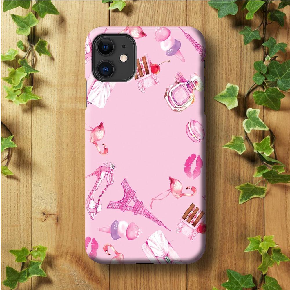 Cute Girly Pink Doodle iPhone 11 Case-Plastic / Full Wrap (3D Case)-Xtracase