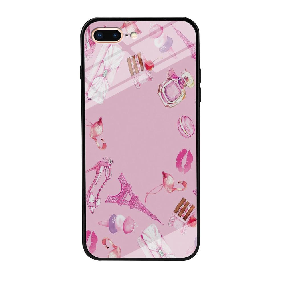 Cute Girly Pink Doodle iPhone 8 Plus Case-Tempered Glass Case-Xtracase