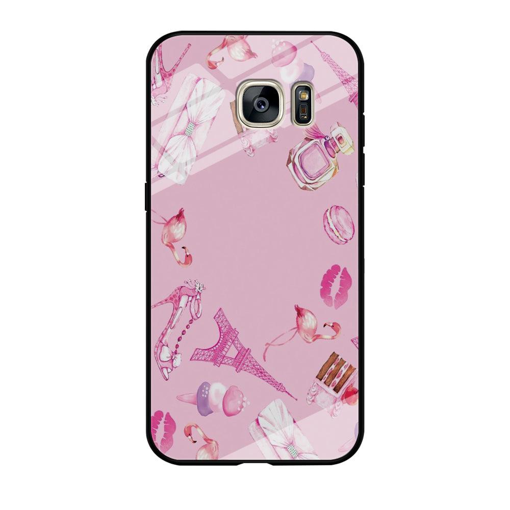 Cute Girly Pink Doodle Samsung Galaxy S7 Edge Case-Tempered Glass Case-Xtracase