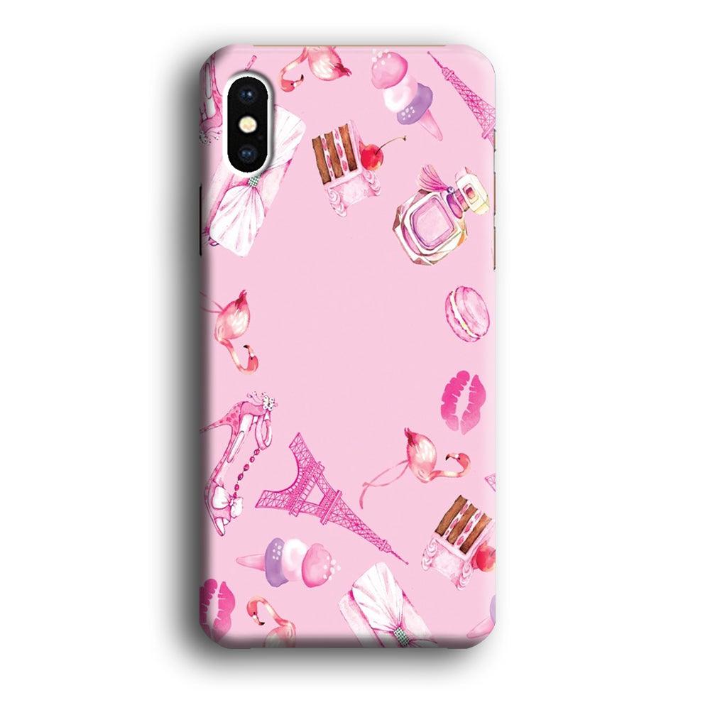 Cute Girly Pink Doodle iPhone X 3D Case-Plastic / Full Wrap (3D Case)-Xtracase