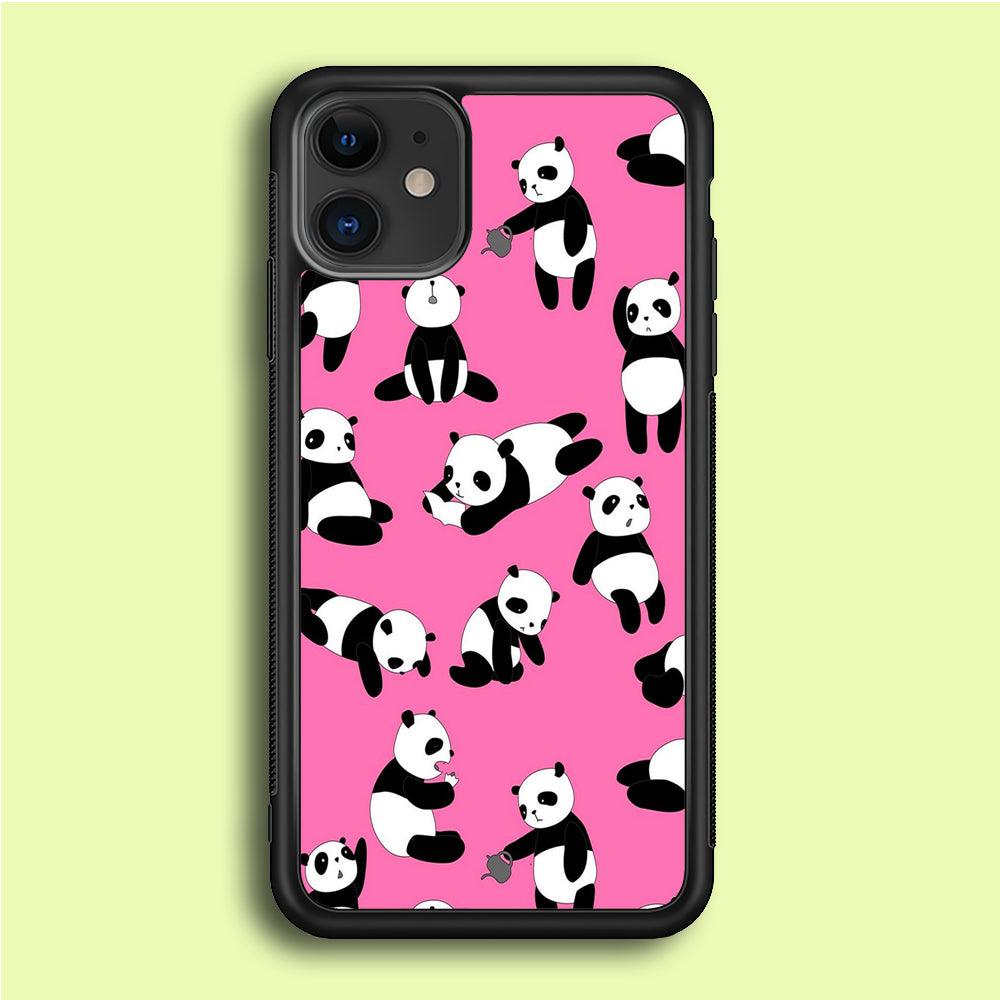 Cute Panda iPhone 12 Mini Case-Rubber / Black (2D Case)-Xtracase