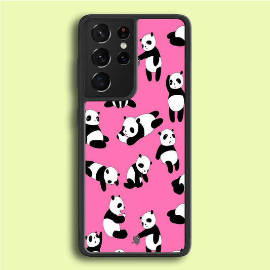 Cute Panda Samsung Galaxy S21 Ultra Case-Rubber / Black (2D Case)-Xtracase