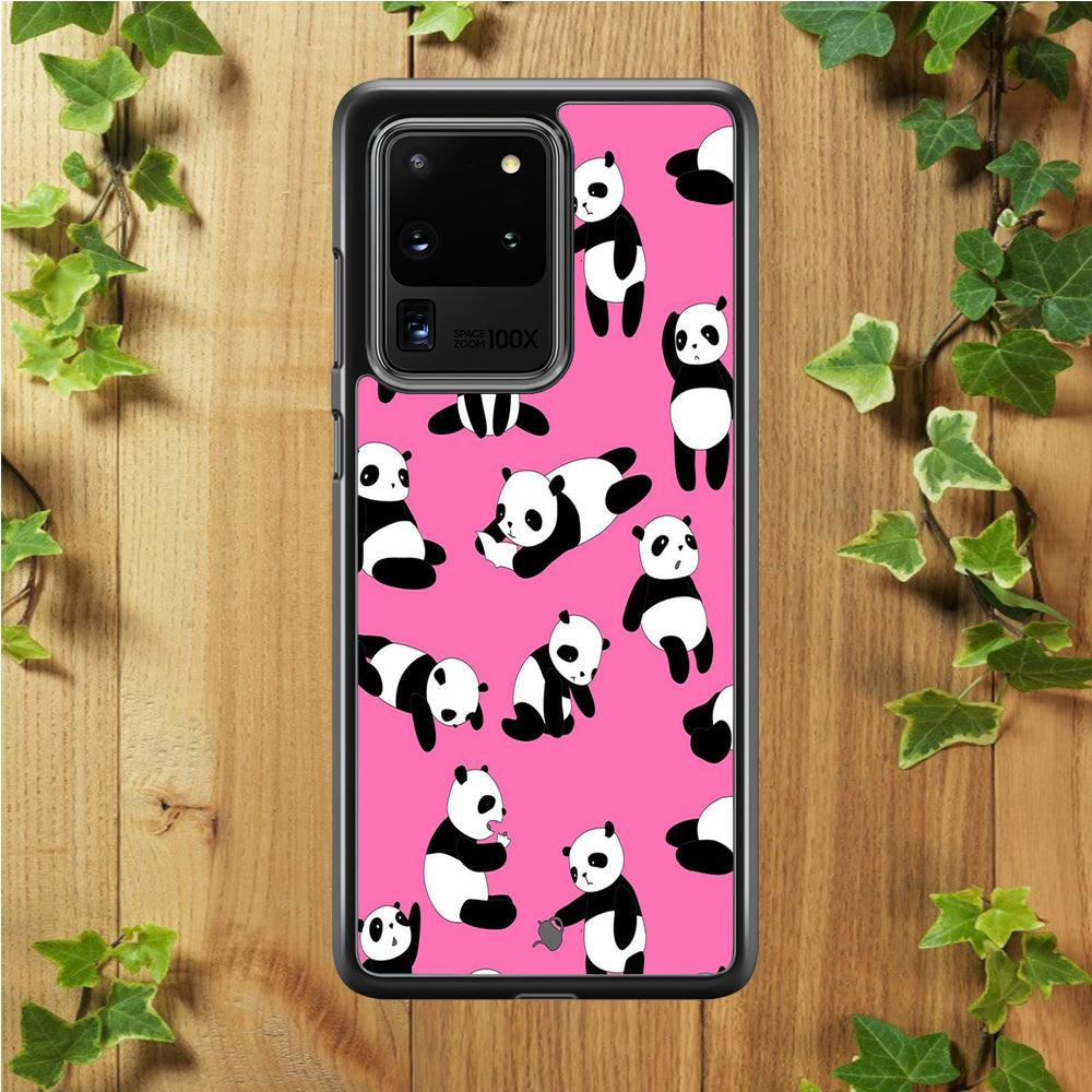 Cute Panda Samsung Galaxy S20 Ultra Case-Rubber / White (2D Case)-Xtracase