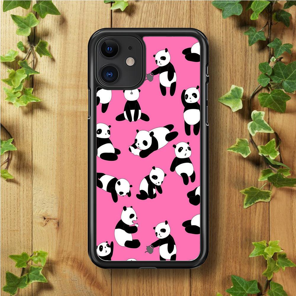 Cute Panda iPhone 11 Case-Rubber / Black (2D Case)-Xtracase