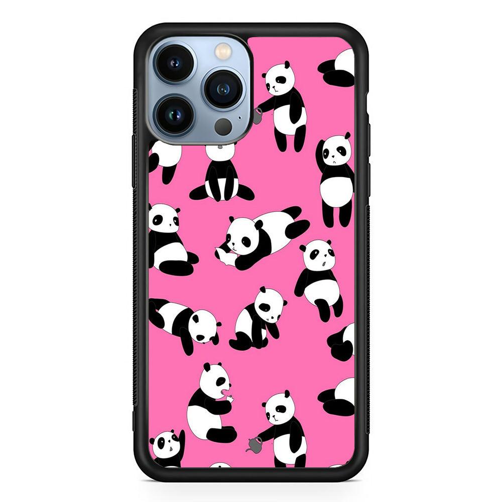 Cute Panda iPhone 13 Pro Max Case-Rubber / Black (2D Case)-Xtracase