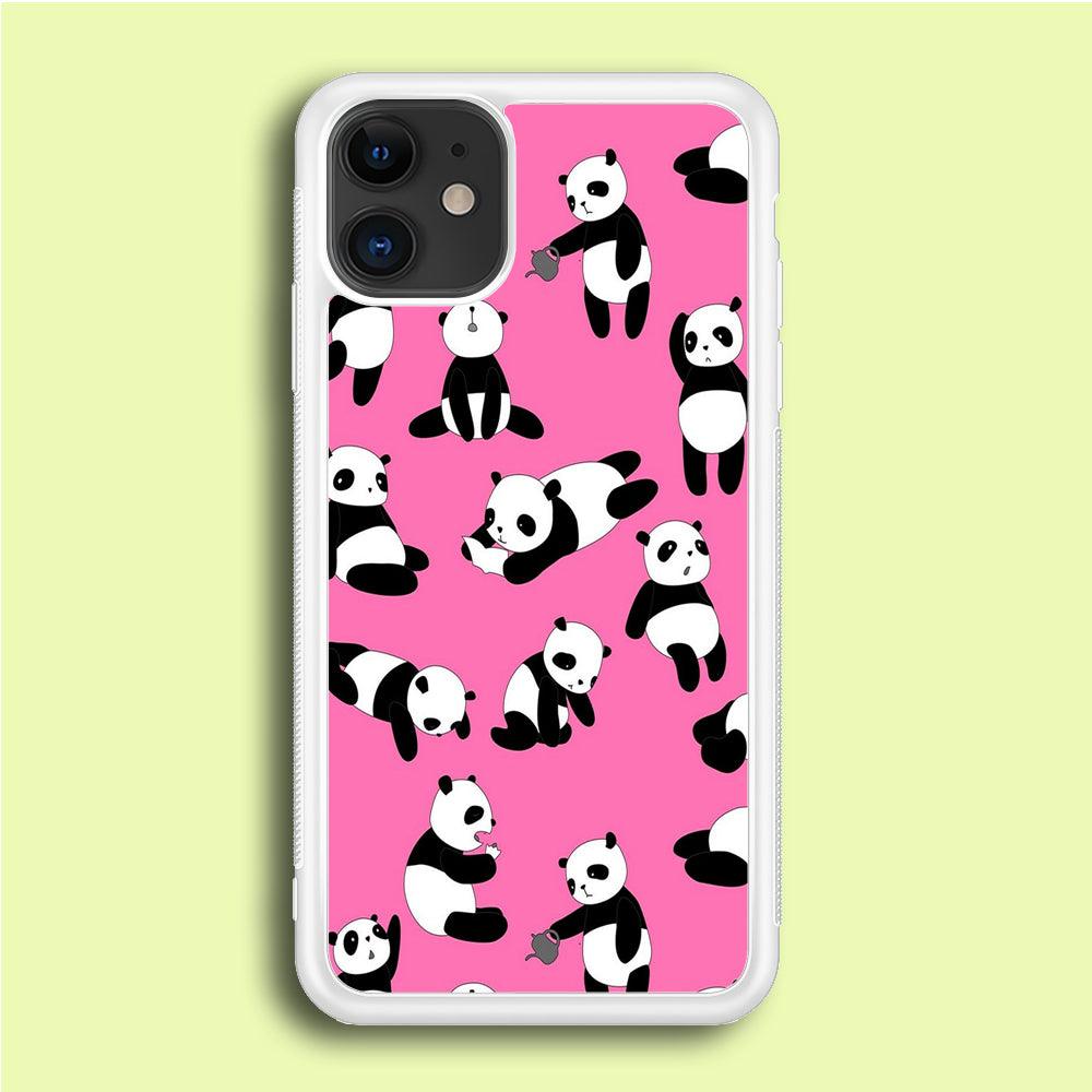 Cute Panda iPhone 12 Case-Rubber / White (2D Case)-Xtracase