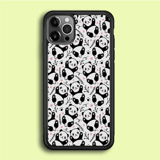 Cute Panda White Doodle iPhone 12 Pro Case-Rubber / Black (2D Case)-Xtracase