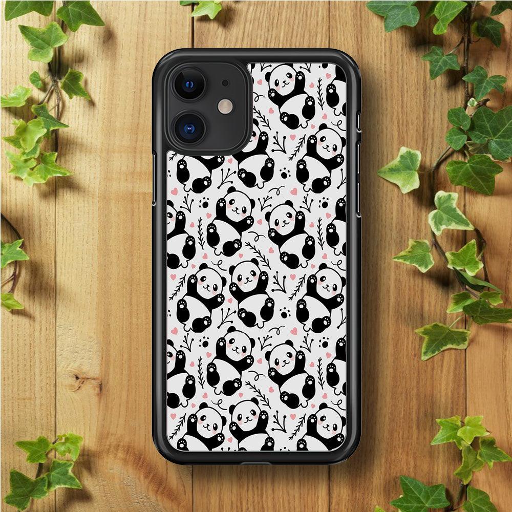 Cute Panda White Doodle iPhone 11 Case-Rubber / Black (2D Case)-Xtracase