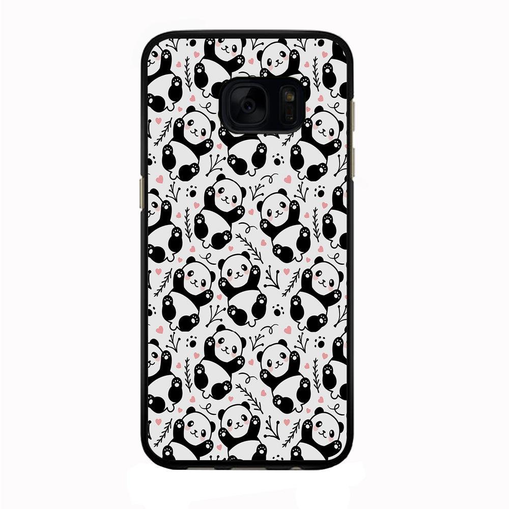 Cute Panda White Doodle Samsung Galaxy S7 Edge Case-Rubber / Black (2D Case)-Xtracase
