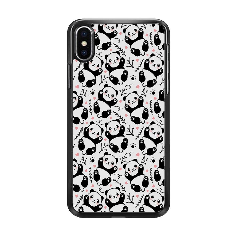 Cute Panda White Doodle iPhone Xs Case-Rubber / Black (2D Case)-Xtracase