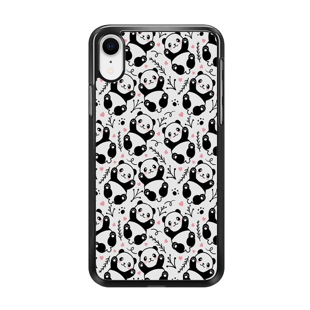 Cute Panda White Doodle iPhone XR Case-Rubber / Black (2D Case)-Xtracase