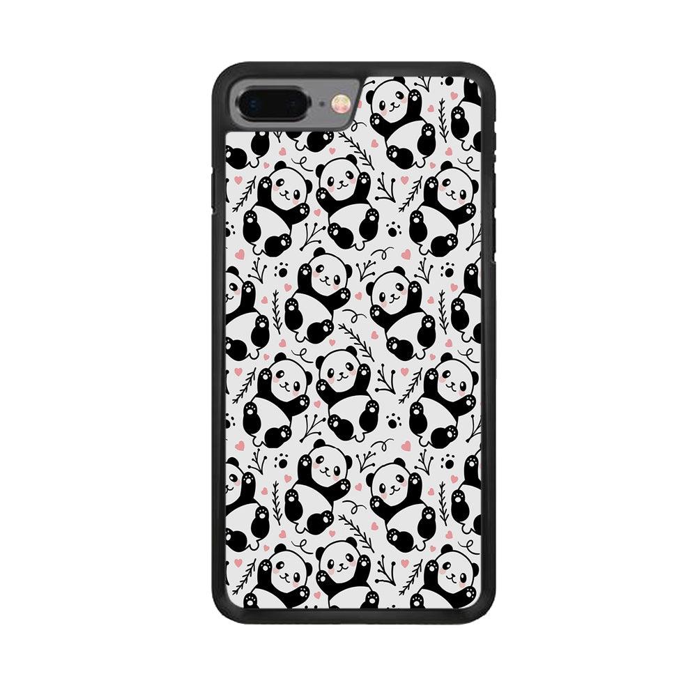 Cute Panda White Doodle iPhone 7 Plus Case-Rubber / Black (2D Case)-Xtracase