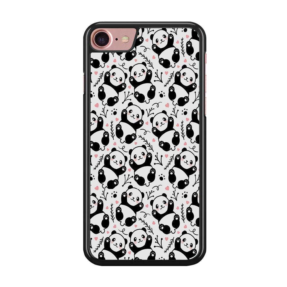 Cute Panda White Doodle iPhone 7 Case-Rubber / Black (2D Case)-Xtracase