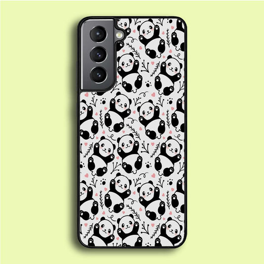 Cute Panda White Doodle Samsung Galaxy S21 Case-Rubber / White (2D Case)-Xtracase